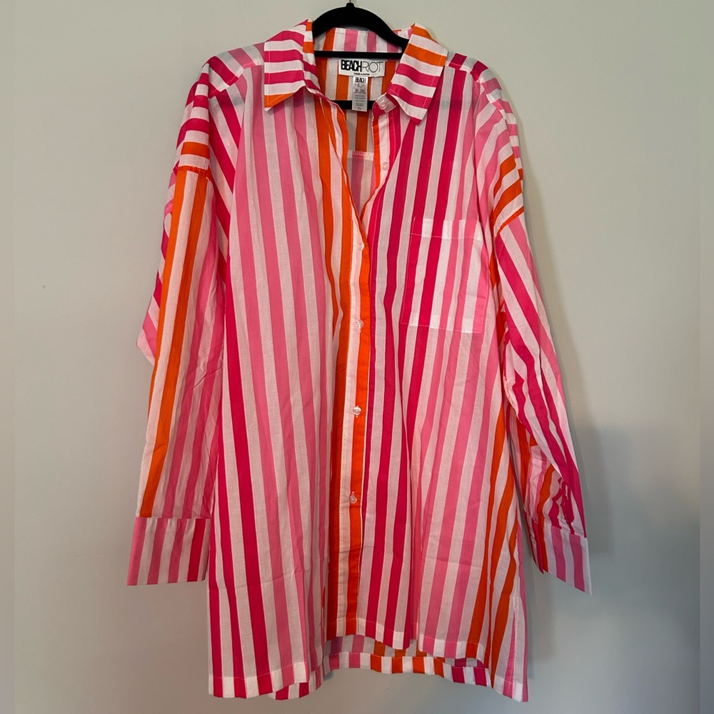 NWOT Beach Riot Sunset Stripes beach coverup. Bright orange, pink and white.